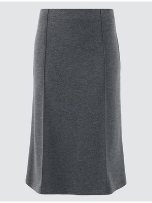 Jimmy Key Antrasit Melanj Yüksek Bel Düz Kesim Midi Örme Etek