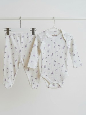 Kız Bebek Çiçek Desenli Body Alt Takım