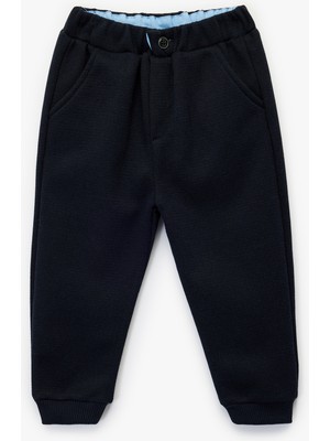 Düğme Detaylı Cepli Beli Lastikli Basic Pantolon Görünümlü Eşofman Altı