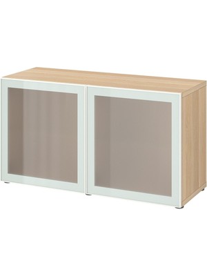 Raf Ünitesi, Ağartılmış Meşe Görünümlü-Beyaz-Buzlu Cam, 120X42X64 Cm, Glassvık