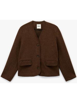 Çoban Dikişi Detaylı Düğmeli Uzun Kollu Cepli Kaşe Ceket