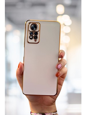 Fibaks Xiaomi Redmi Note 11 Pro Kılıf Parlak Kenarlı Altın Işlemeli Kamera Korumalı Kapak