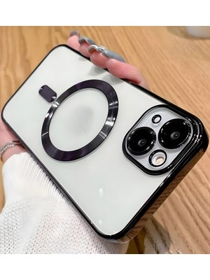 Fibaks Apple iPhone 15 Kılıf Kamera Lens Korumalı Magsafe Şarj Kilifi Şeffaf Renkli Yumuşak Kapak