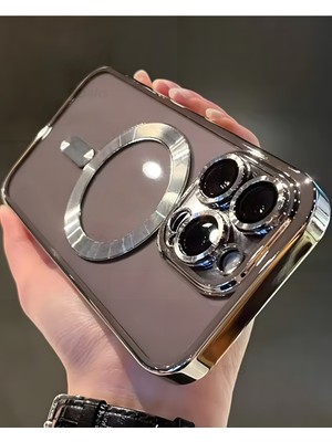 Fibaks Apple iPhone 15 Pro Kamera Lens Korumalı Magsafe Şarj Kilifi Şeffaf Renkli Yumuşak Kılıf