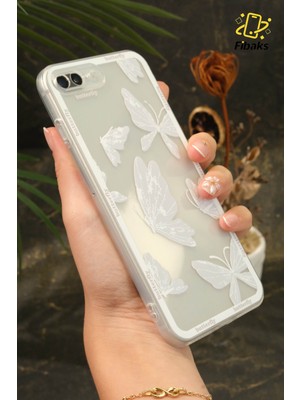 Fibaks Apple iPhone 7/8 Plus Kılıf Tasarımlı Desenli Kamera Korumalı Şeffaf Kelebek Esnek Yumuşak Silikon Kapak