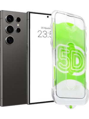 Samsung Galaxy S24 Ultra Uyumlu Kolay Uygulama Aparatlı Çerçeveli Tam Kapatan Cam Ekran Koruyucu