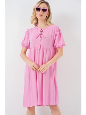 Hiccup Kadın Bdart Papyonlu Midi Elbise Karanfil Pembesi