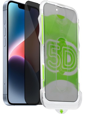 Apple iPhone 13/13 Pro/14/16E Kolay Uygulama Aparatlı Siyah Çerçeveli Tam Kapatan Hayalet Cam Ekran Koruyucu