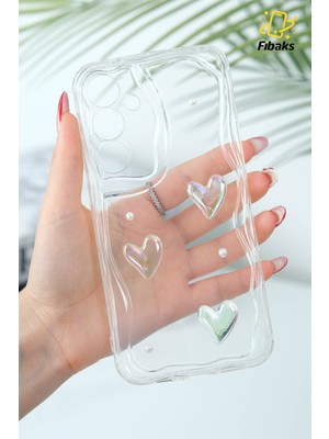 Samsung Galaxy A55 Kılıf 3D Kalpli Inci Tasarımlı Desenli Kamera Korumalı Şeffaf Silikon Kapak