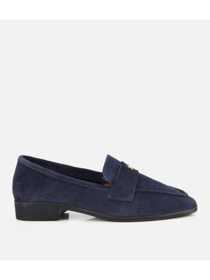 Hotiç Kadın Süet Deri Lacivert Yumuşak Dokulu Klasik Loafer