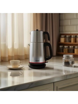 Homend Royaltea 1711h Çay Makinesi 1 l Demlik 1,9 l Su Isıtıcı Kapasiteli Çelik İnox Siyah Tasarım