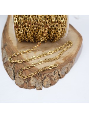 Sarı Renk Metal Kaplama Oval Zincir Kolye Zinciri Takı ve Aksesuar Zinciri 1 Metre Halka Boyu 10 mm