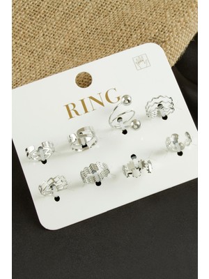 Msa-Shop 8 Adet Lüks Eklem Yüzük-Gümüş Rengi
