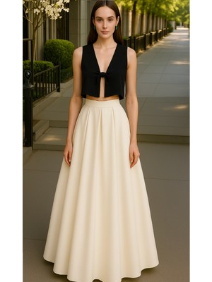 Kadın  Cepsiz Pileli A-Line Abiye Etek