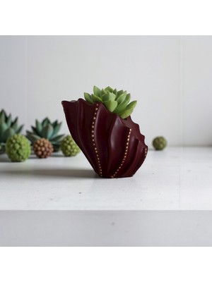 Deniz Kabuğu Formlu Bordo-Gold Vazo