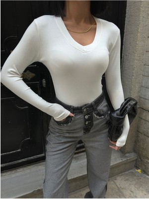 Kadın Soft Touch V Yaka Bluz