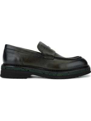 Tamer Tanca Erkek Hakiki Deri Yeşil Loafer Ayakkabı 987 222A Erk Ayk SK25-26 Yesıl Dr