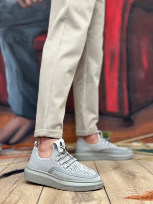 ET0375 Özel Örme Triko Tarz Gri Renk Spor Ayakkabı