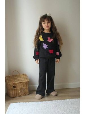 Kelebek Detaylı 2 Ip Penye Kız Çocuk Tarz Alt Üst Takım