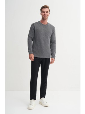Erkek Antrasit Örgü Pamuk Karışımlı Regular Fit Sweatshirt