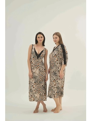 Kadın Maxi Boy Askılı Dantel Detaylı Desenli Rahat Gecelik C3T6N961