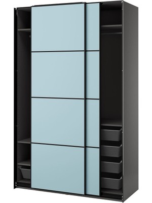 Pax Sürgü Kapaklı Gardırop, Koyu Gri-Çift Taraflı Açık Mavi, 150X66X236 Cm, Çift Taraflı Kapak