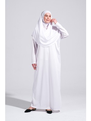 2133_TEK Parça Kaymaz Başörtülü Namaz Tesettür Elbisesi Boneye Son