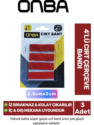 Özel Üretim Iz Bırakmayan Yüksek Kaliteli Süper Güçlü 2,5 cm x 5 cm 4'lü Cırt Çerçeve Bant - 3 Adet