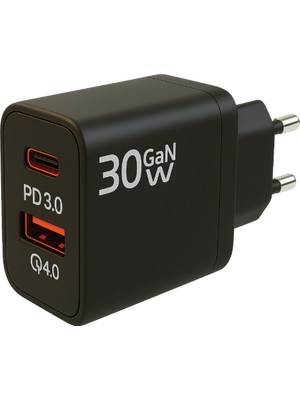 30W Gan USB A + Type C Girişli Hızlı Şarj Adaptörü
