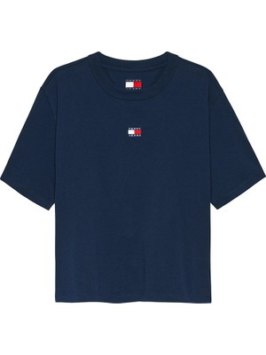 Tommy Hilfiger Kadın Bol Kesim Armalı Mavi T-Shirt DW0DW22202C1G