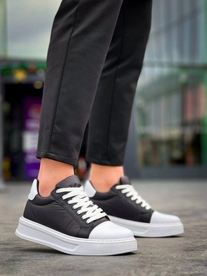 ZRN-X46 Premium Siyah Beyaz Bağcıklı Günlük Erkek Ayakkabı