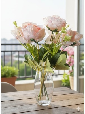 Açık Pembe Şakayık Gülü Yıldız Aranjmanli 30 cm Gül Buketi Ev Dekor Saksı Süsü