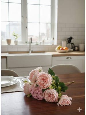 Açık Pembe Şakayık Gülü Yıldız Aranjmanli 27 cm Gül Buketi Ev Dekor Saksı Süsü