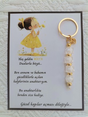 52 Adet Isme Özel Tasarım Beyaz Anahtarlık Hastane Yeni Doğan 40 Mevlidi Dağıtmalık Hediyelik