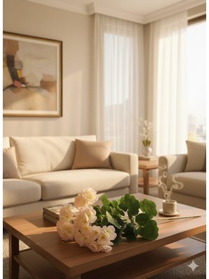 Yapay Çiçek Büyük Sardunya 7 Dallı Demet 40 cm Somon Ev Saksı Süsü