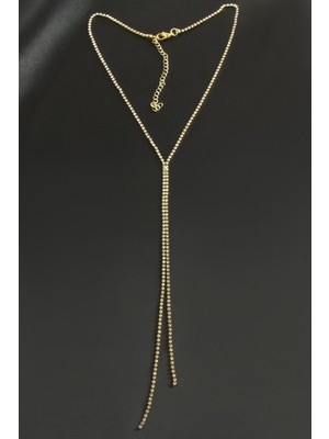 Sepetim Çift Şerit Taşlı Çelik Kolye 2 Mm-Sarı