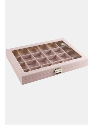 Sepetim 24 Bölmeli Cam Kapaklı Anfora Kumaş Sunum Tablosu 24X34 Cm-Gri