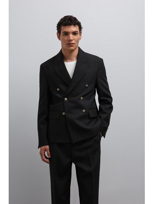 Antioch Siyah Kruvaze Erkek Blazer Ceket