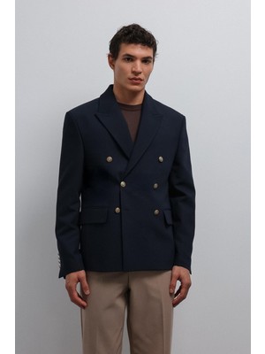 Antioch Lacivert Kruvaze Erkek Blazer Ceket