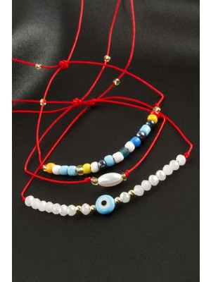 Sepetim 3 Adet Nazar Kristal Kum Boncuk Bileklik-Açık Pembe