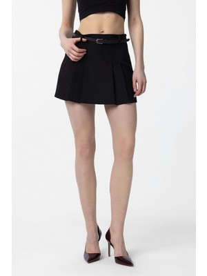 Antioch Siyah Pileli Kadın Mini Etek