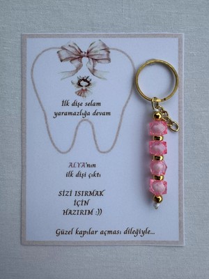 48 Adet Pembe Renk Isme Özel Ilk Dişim Çıktı Diş Partisi Diş Buğdayı Hatırası Hediyelik Anahtarlık