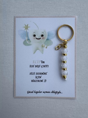 48 Adet Beyaz Renk Isme Özel Ilk Dişim Çıktı Diş Partisi Diş Buğdayı Hatırası Hediyelik Anahtarlık