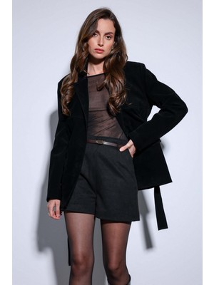 Antioch Siyah Kuşak Bağlamalı Süet Kadın Ceket