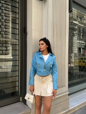 Kemer Detaylı Suni Deri Kadın Ceket