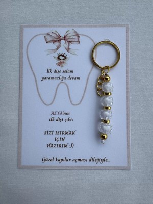 100 Adet Beyaz Renk Isme Özel Ilk Dişim Çıktı Diş Partisi Diş Buğdayı Hatırası Hediyelik Anahtarlık