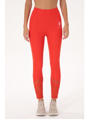 U.S. Polo Assn. Kadın Kırmızı Yüksek Bel Tül Detaylı Spor Tayt 50300689-VR213