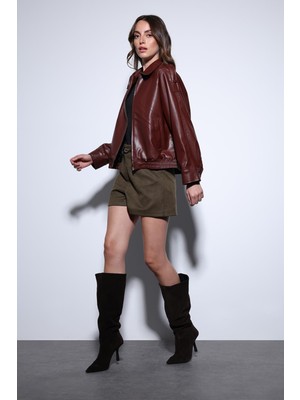 Antioch Bordo Suni Deri Bomber Ceket