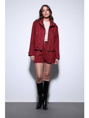 Antioch Bordo Süet Bomber Ceket