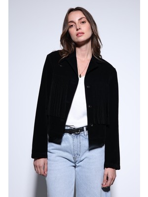 Antioch Siyah Püskül Detaylı Süet Kadın Ceket